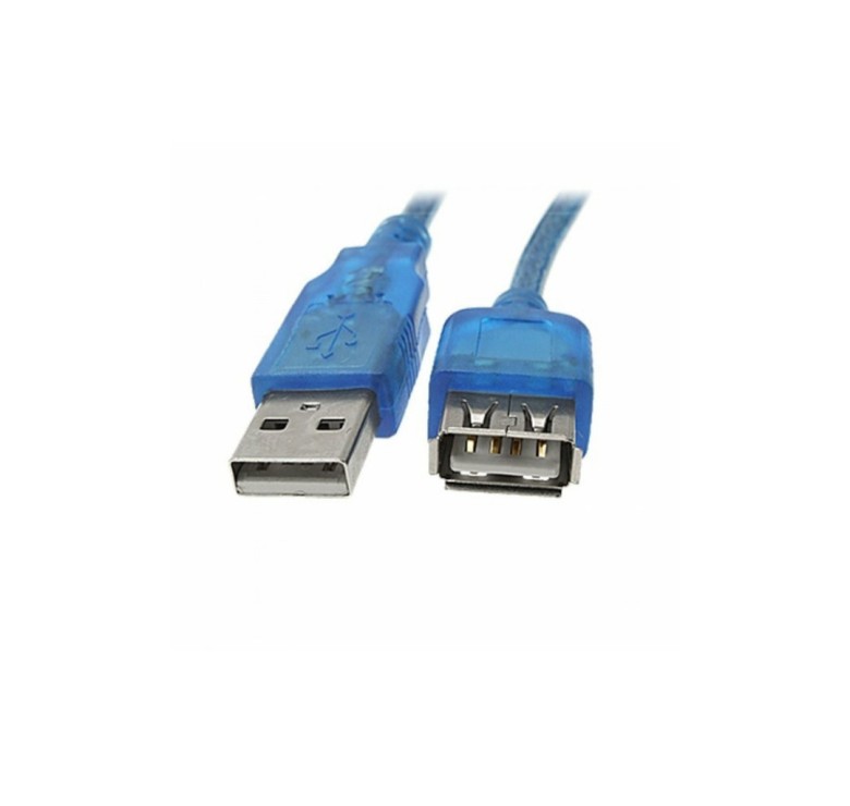 Удлинитель USB - USB / 2.0 для передачи данных и зарядки / 2 шт. ферритов / 1.8 метра / Прозрачный синий