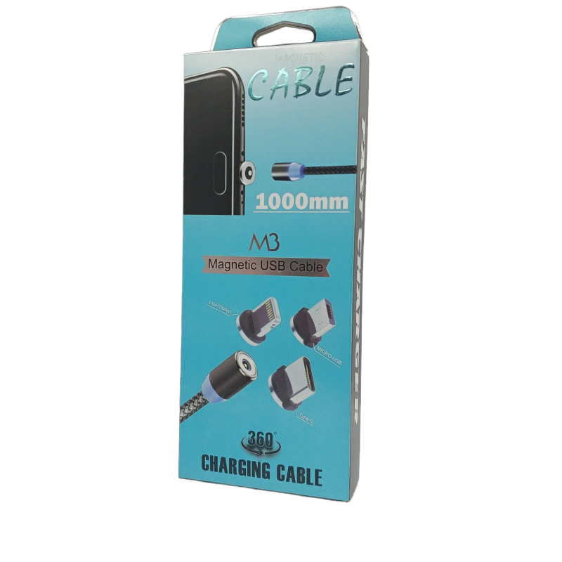 Магнитный кабель M3 Type-C - USB / Круглый 360 Градусов / 100 см. / Черный