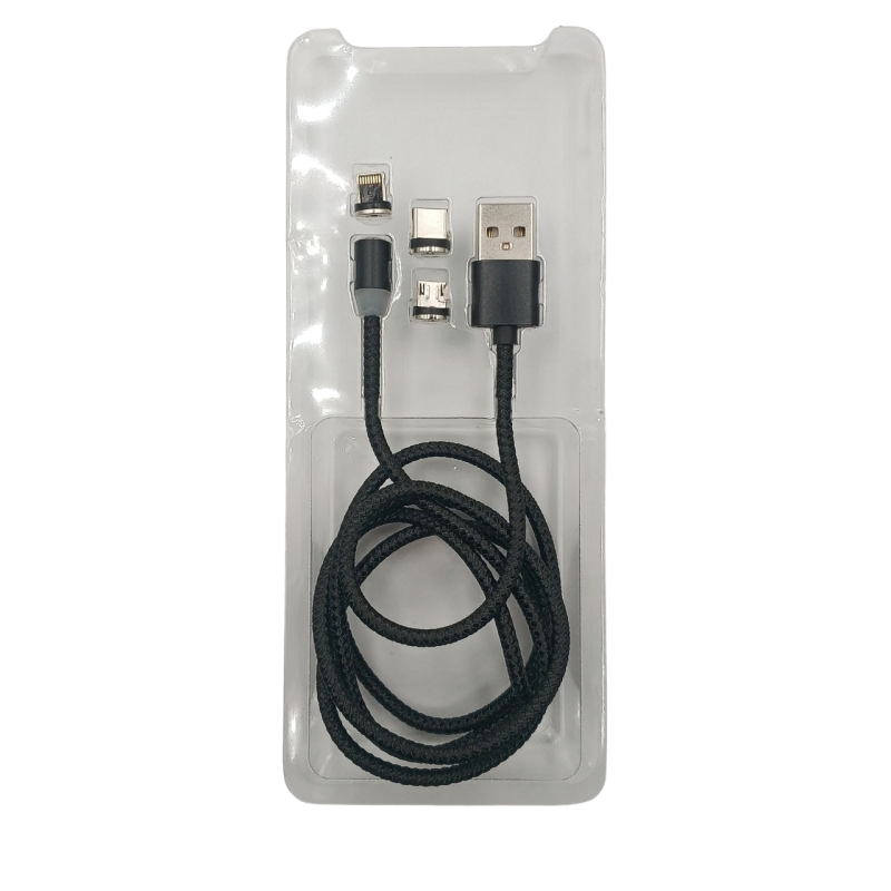 Магнітний кабель M3 3в1 Micro, Type-C, Lightning-USB / Круглий 360 Градусів / 100 см. / Чорний