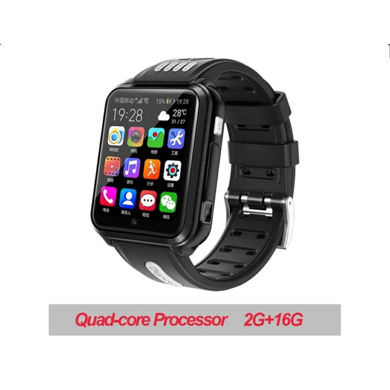 Годинник смартфон на Android / GPS Wi-Fi 4G / 2 камери / 1080 mAh / Чорний