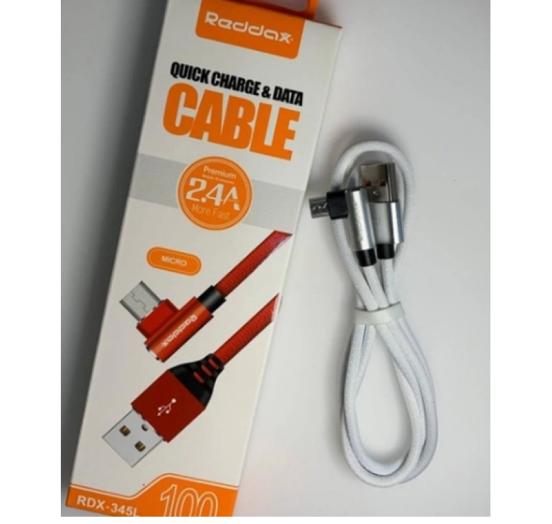 Кутовий кабель Type-C – USB Reddax 345-L+L для смартфонів / 1 метр / до 2.4 Ампера / Білий