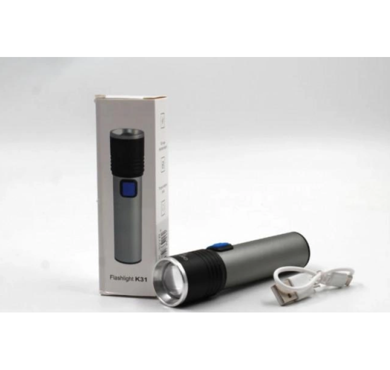 Ручний ліхтарик на акумуляторі Flashlight BL K31 / mirco USB / Сірий