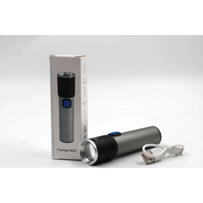 Ручний ліхтарик на акумуляторі Flashlight BL K31 / mirco USB / Сірий