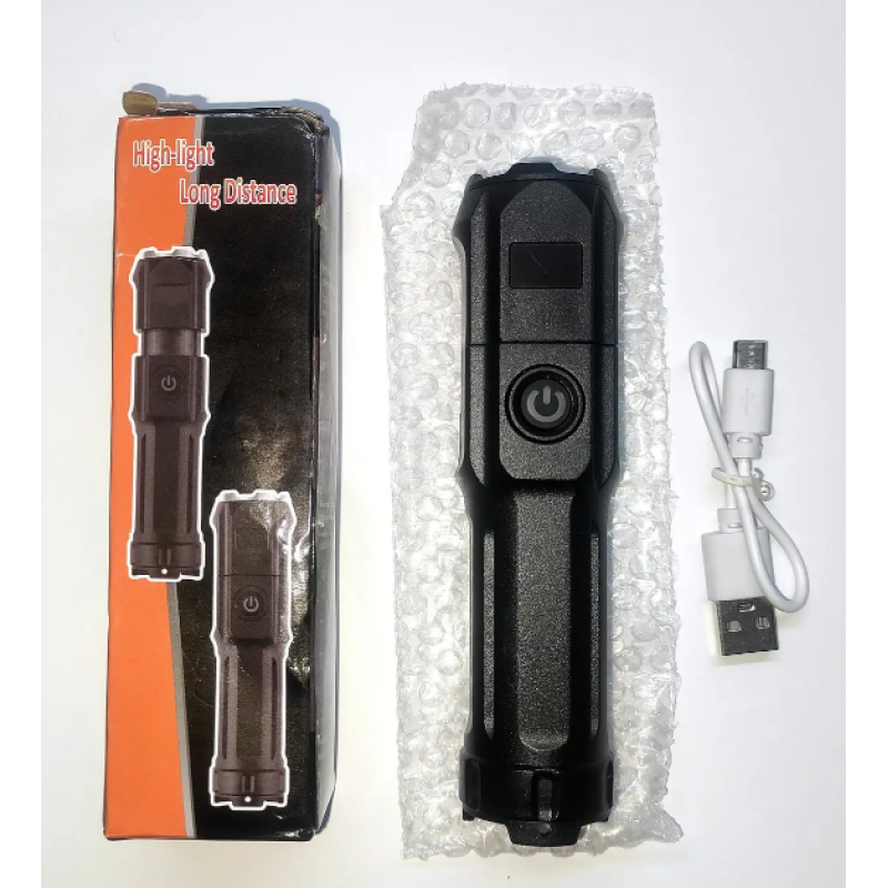 Карманный фонарик F15-T / micro USB / Черный