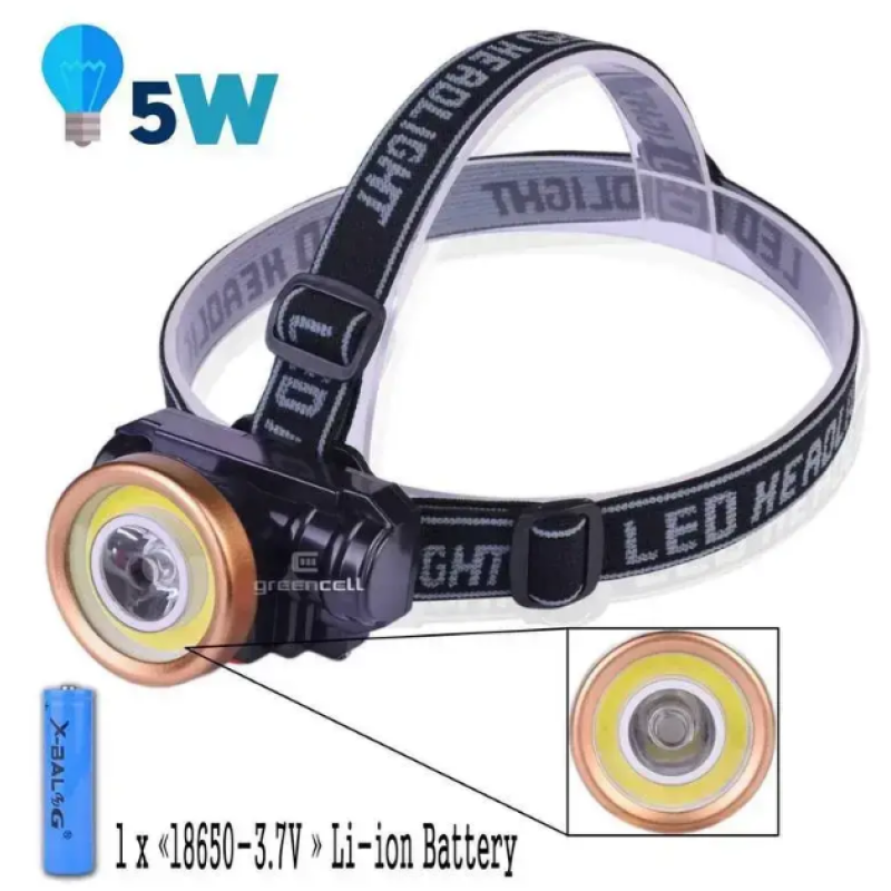 Аккумуляторный налобный фонарик HeadLamp 0509-2 COB / Черный