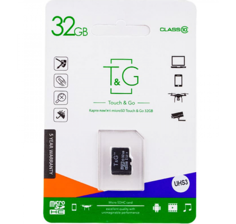 Карта пам'яті "T&G" Micro SDHC 32 гб 10 Class / Чорний