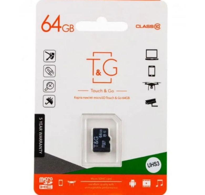 Карта пам'яті "T&G" Micro SDHC 64 гб 10 Class / Чорний