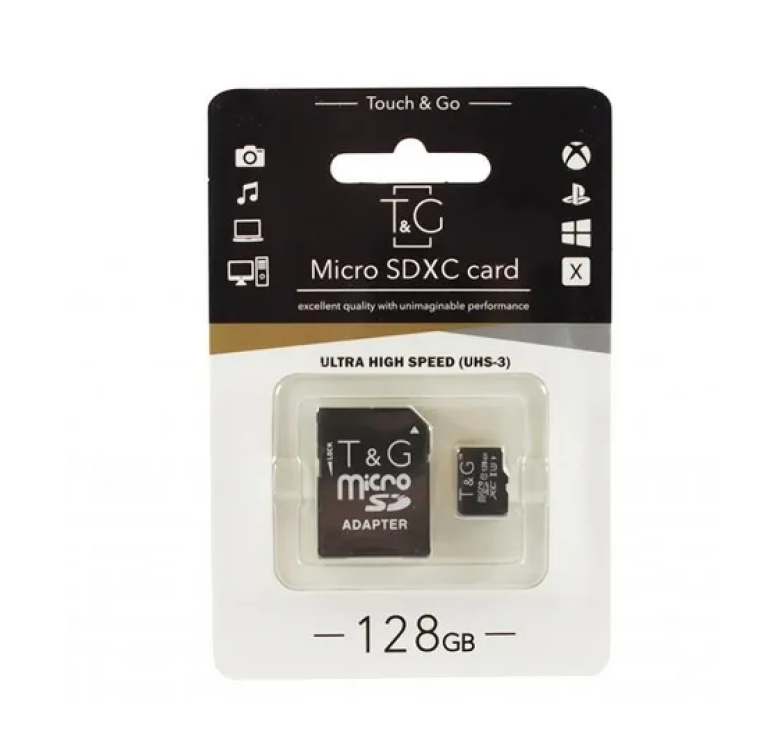 Карта пам'яті "T&G" microSDXC 128 гігабайт +АДАПТЕР / 10 Class / Чорний
