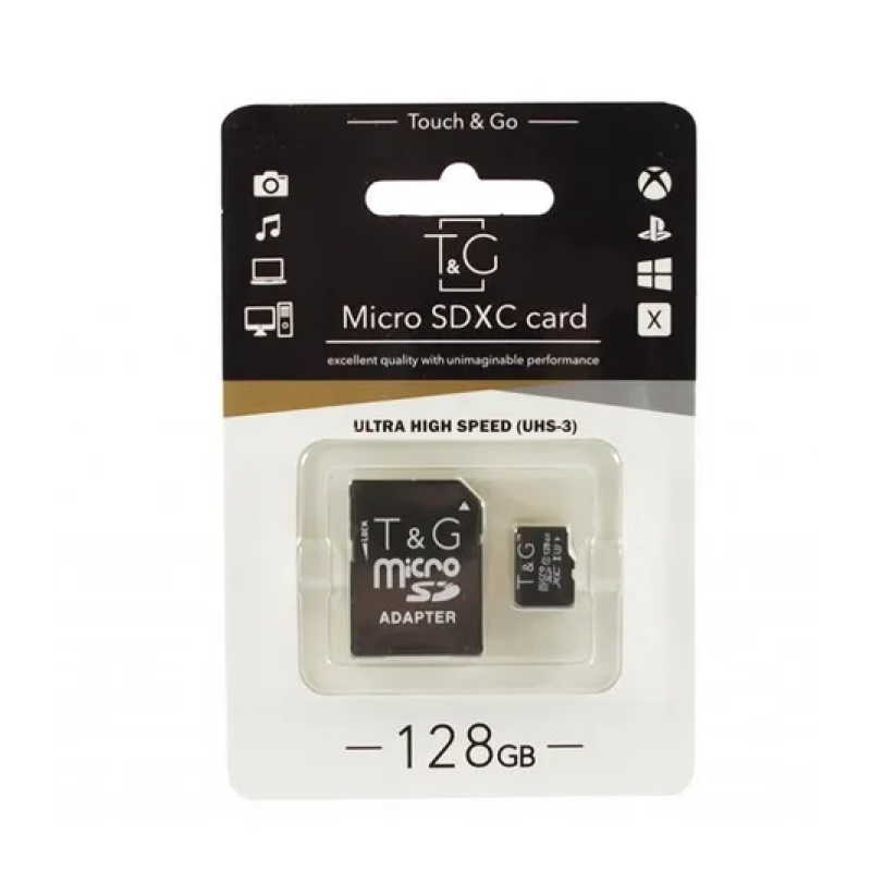 Карта пам'яті "T&G" microSDXC 128 гігабайт +АДАПТЕР / 10 Class / Чорний