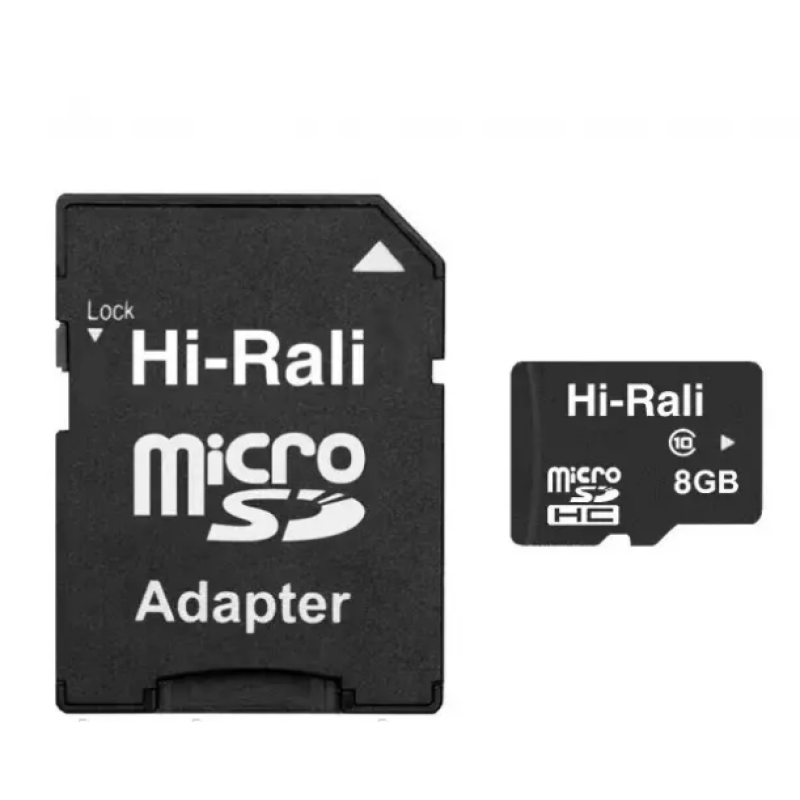Карта пам'яті "Hi-Rali" microSDHC 8 гігабайт +АДАПТЕР / 10 Class / Чорний