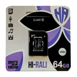 Карта пам'яті "Hi-Rali" microSDHC 64 гігабайт +АДАПТЕР / UHS-1 / Чорний