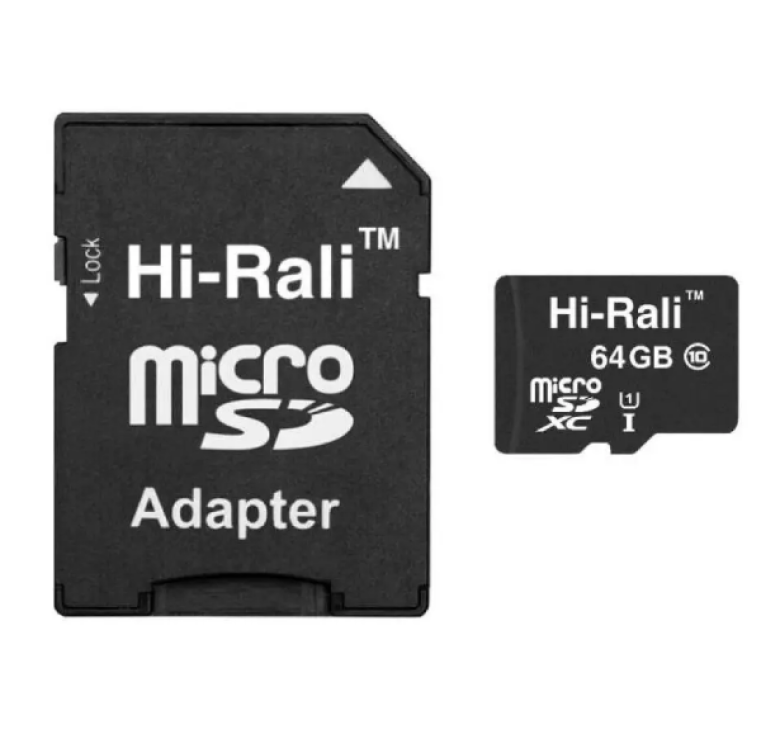 Карта пам'яті "Hi-Rali" microSDHC 64 гігабайт +АДАПТЕР / UHS-1 / Чорний