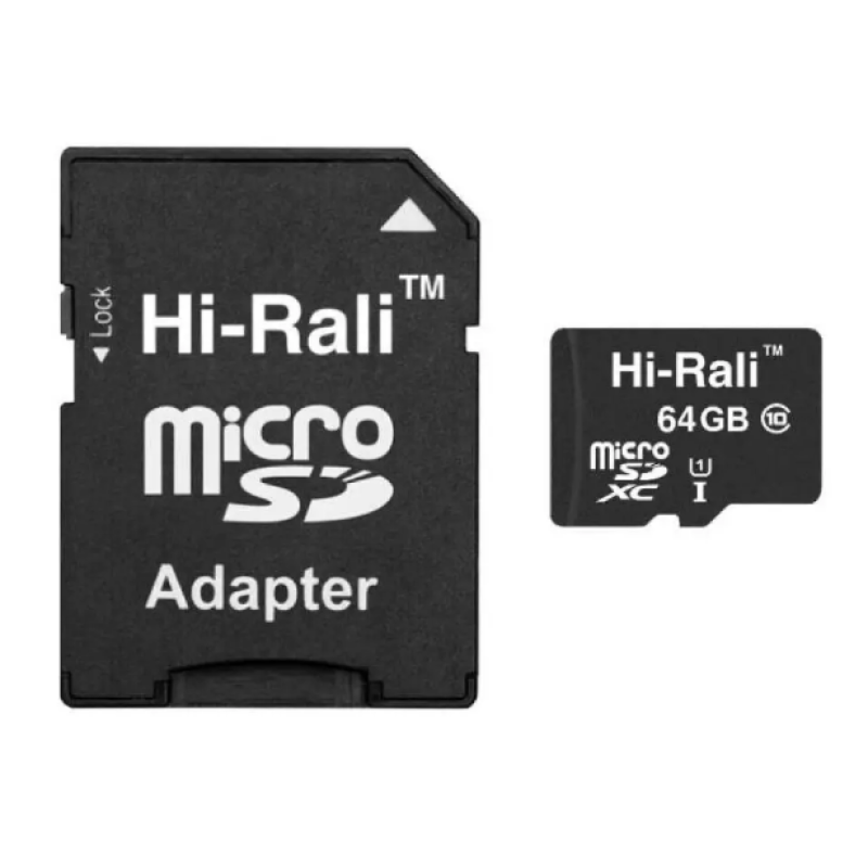Карта пам'яті "Hi-Rali" microSDHC 64 гігабайт +АДАПТЕР / UHS-1 / Чорний