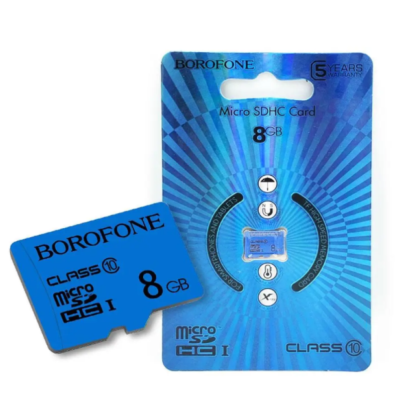 Карта пам'яті Borofone microSDHC 8 гб / 10 Class / Синій
