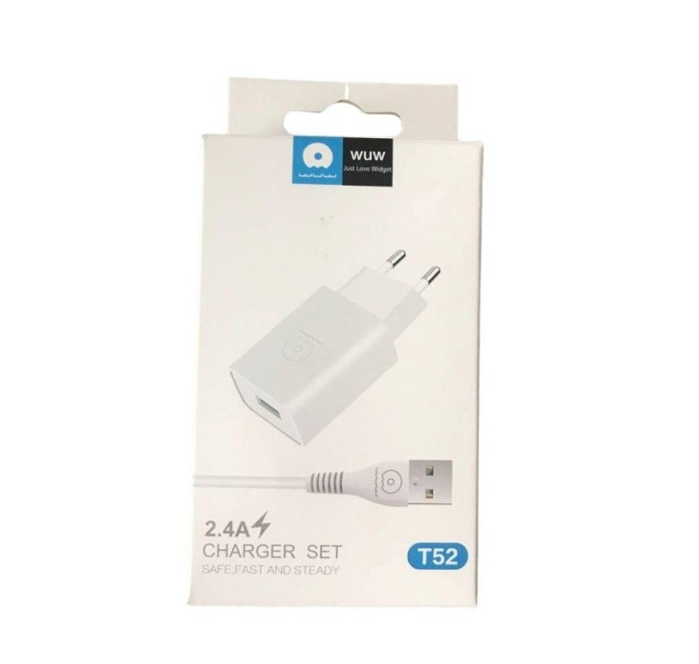 Сетевое зарядное устройство Charger Set WUW T52 / Зарядное устройство Type-C 2.4 А для телефона / Белый