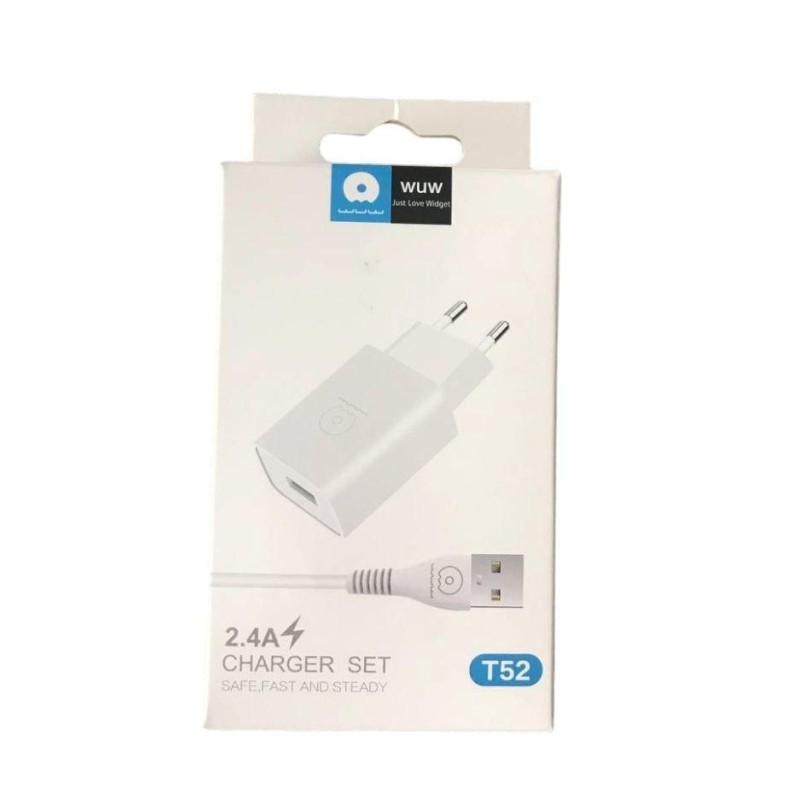 Сетевое зарядное устройство Charger Set WUW T52 / Зарядное устройство Type-C 2.4 А для телефона / Белый