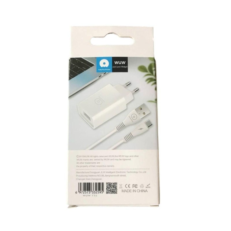 Сетевое зарядное устройство Charger Set WUW T52 / Зарядное устройство Type-C 2.4 А для телефона / Белый