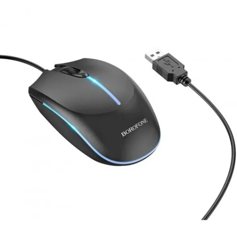 Провідна миша BOROFONE BG10 з підсвічуванням / Комп'ютерна мишка провідна 1.5M / Чорний