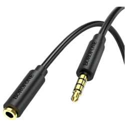 Аудіо кабель подовжувач Borofone BL12 / 3.5мм штекер на 3.5мм гніздо / 2 метри / Чорний