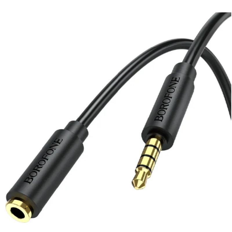 Аудио кабель удлинитель Borofone BL12 / 3.5мм штекер на 3.5мм гнездо/ 2 метра / Черный