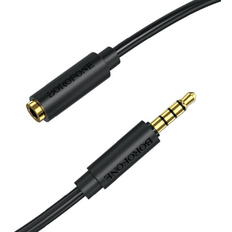 Аудио кабель удлинитель Borofone BL12 / 3.5мм штекер на 3.5мм гнездо/ 2 метра / Черный