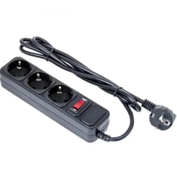 Подовжувач / Мережевий фільтр Greelite на 3 розетки / 1.8 метрів кабель/ Чорний