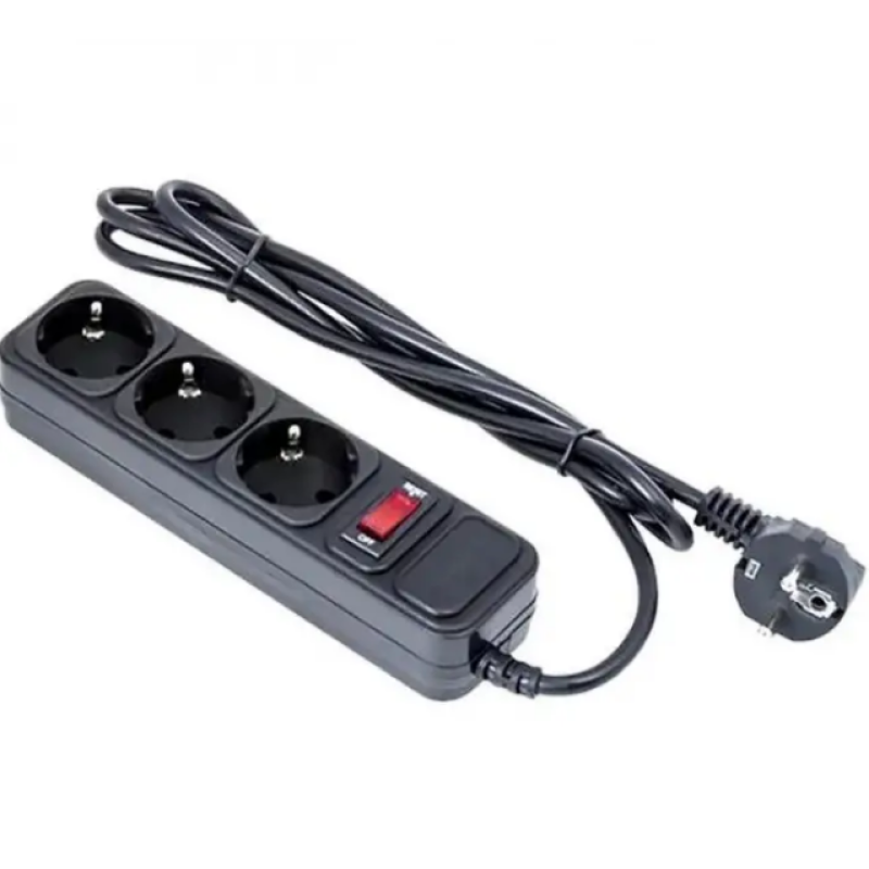 Подовжувач / Мережевий фільтр Greelite на 3 розетки / 1.8 метрів кабель/ Чорний