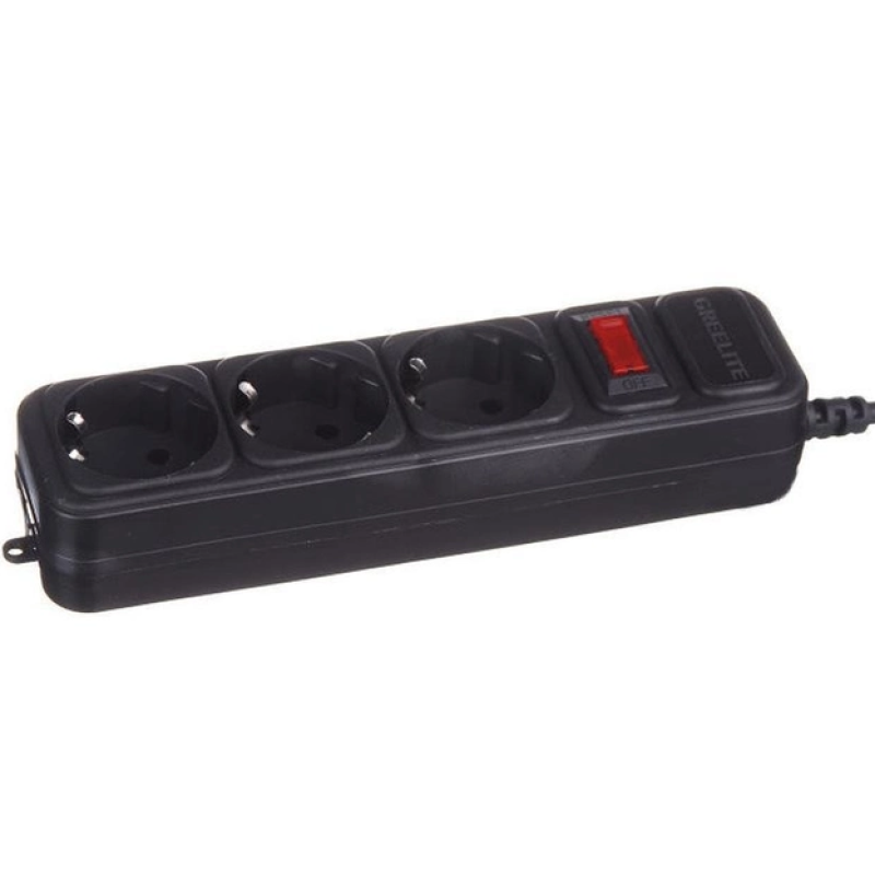 Подовжувач / Мережевий фільтр Greelite на 3 розетки / 1.8 метрів кабель/ Чорний