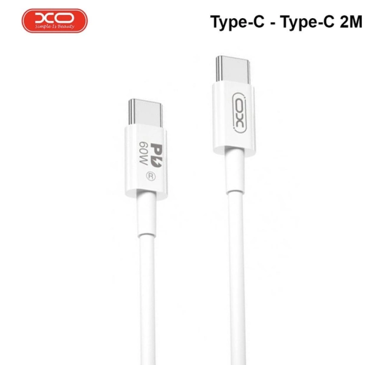 Кабель XO-NB-Q190A / Type C на Type C / для смартфонов / PD 60 ватт / 2 метра / Белый