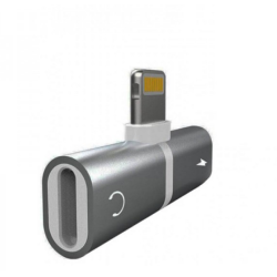 Адаптер перехідник для iPhone 2 в 1 Lightning (зарядка + навушники) / Срібний