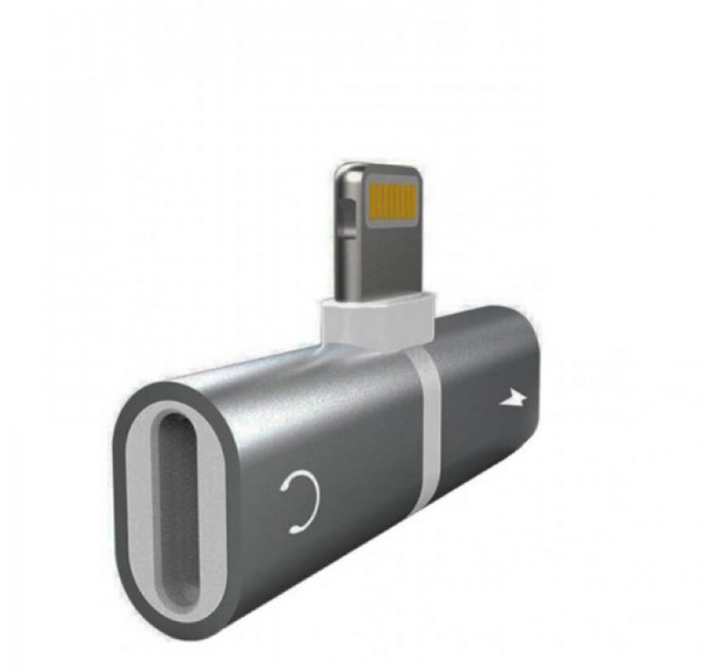 Адаптер перехідник для iPhone 2 в 1 Lightning (зарядка + навушники) / Срібний