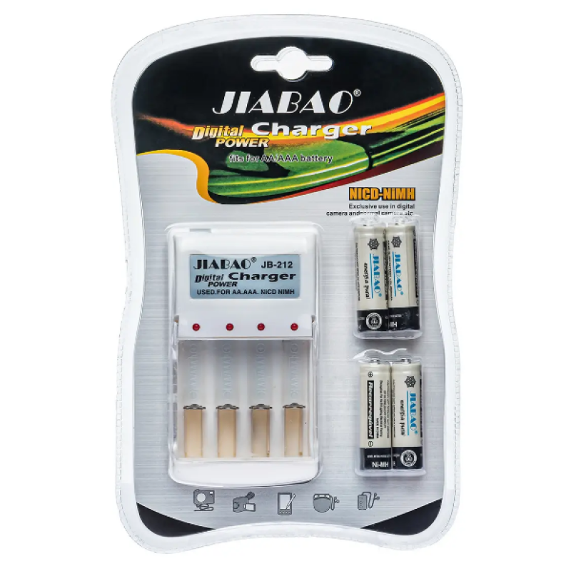 Універсальний зарядний пристрій акумуляторних батарей АА JIABAO+4 акумулятора 4500MAh / Білий