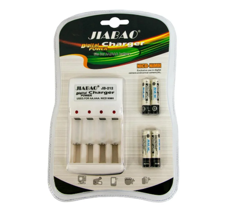 Универсальное зарядное устройство для аккумуляторных батареек AАА JIABAO+4 аккумулятора 2500MAh / Белый