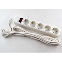 Подовжувач / Мережевий фільтр Greelite на 5 розеток/ 1.8 метрів кабель/ Білий