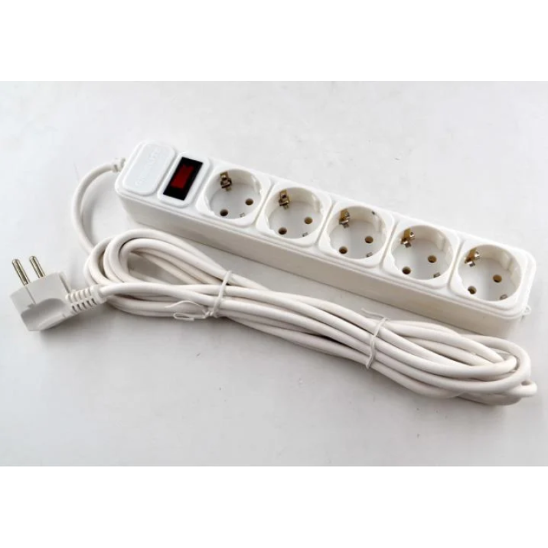 Подовжувач / Мережевий фільтр Greelite на 5 розеток/ 1.8 метрів кабель/ Білий