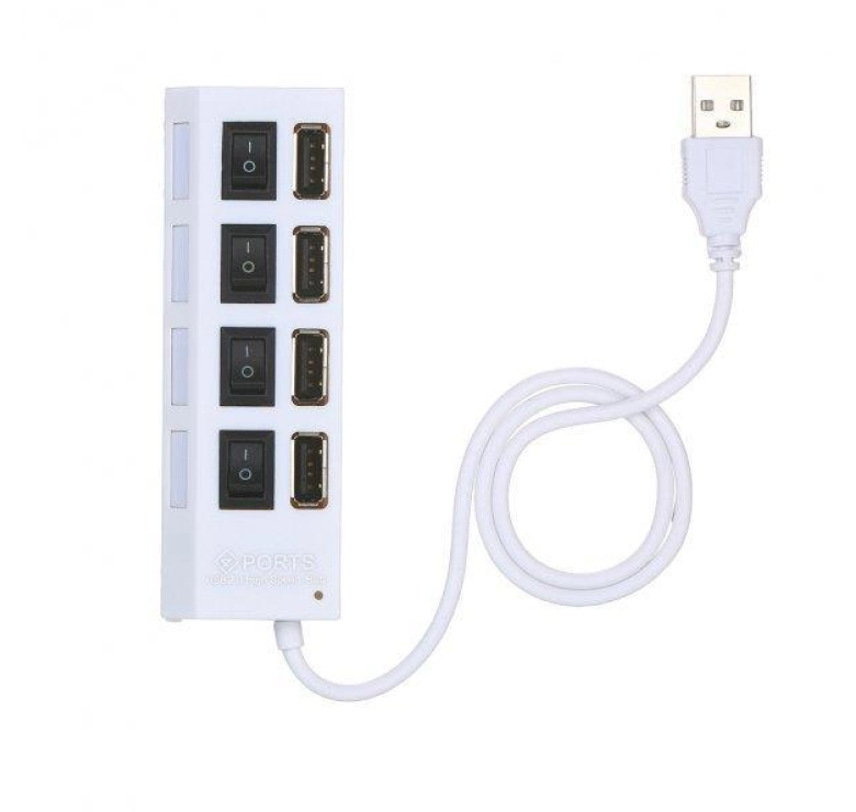 USB хаб Hi-Speed / USB 2.0 / 4 порти USB / З перемикачами / 40 см. / Білий