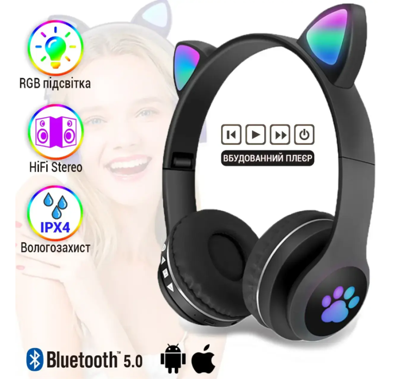 Наушники беспроводные Cat Ear Headphones VZV-23M / Черный