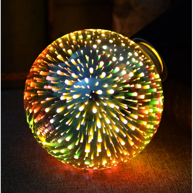 Лампочка 3D феєрверк (8803) / Лампа-нічник / Декоративна LED лампочка / Срібний