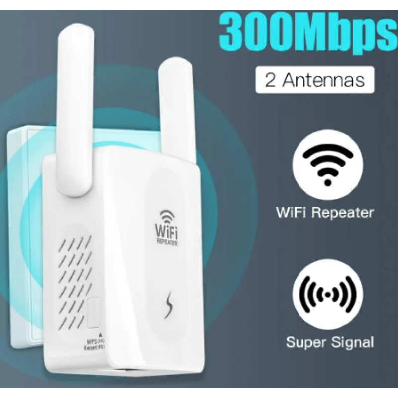 Репитер Wireless / Wi-Fi Усилитель 300 Мбит / Беспроводной Wi-Fi репитер с двумя антеннами / Белий