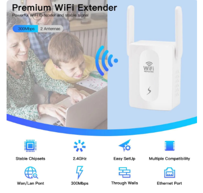 Репитер Wireless / Wi-Fi Усилитель 300 Мбит / Беспроводной Wi-Fi репитер с двумя антеннами / Белий