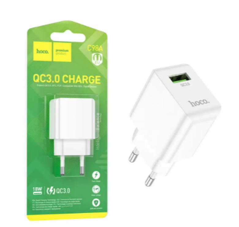 Блок живлення hoco C98A Quick Charge 3.0 18W / Білий