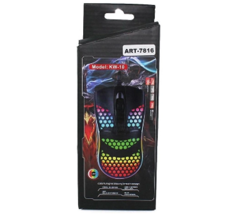 Провідна миша LED KW-10 (7816) з підсвічуванням / Комп'ютерна мишка провідна 1.3M / Чорний