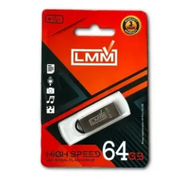 Флеш накопитель USB на 64 гб / скорость 2.0 "LMM" Fit series / Серебряный