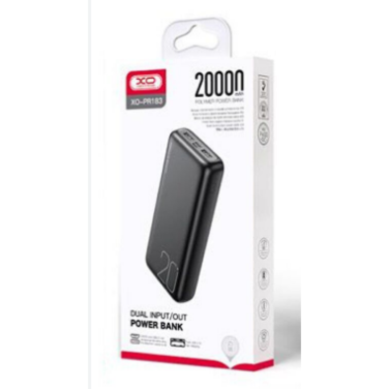 Зарядний Power Bank XO-PR183 / Швидка зарядка / 20000 mAh / Чорний