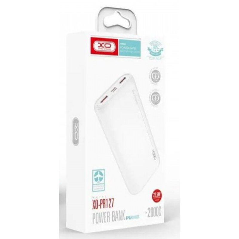 Зарядный Power Bank XO-PR127 / Быстрая зарядка PD20W / 20000 mAh / Белый