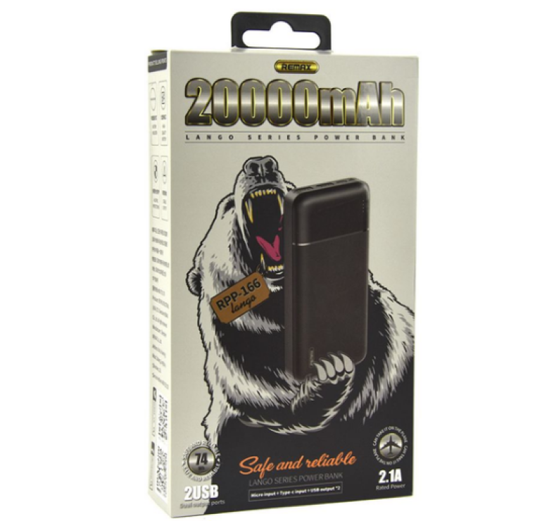 Зарядный Power Bank Remax RPP-166 Lango / 2.1A / 20000 mAh / Черный