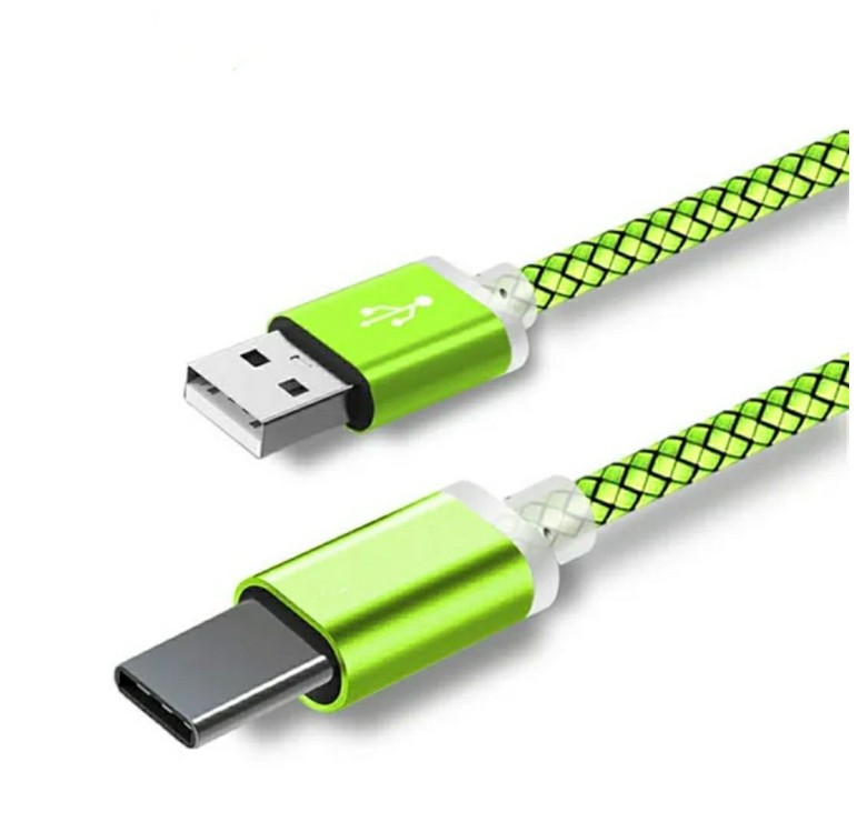 Кабель Type-C (9 мм.) – USB для защищенных смартфонов 1 метр / Салатовый
