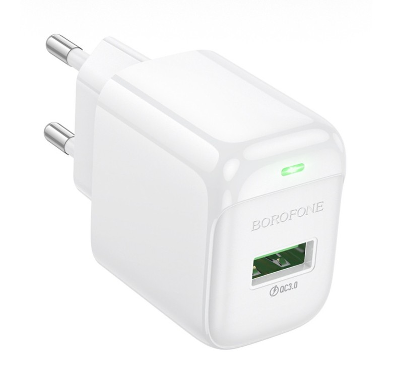 Сетевая зарядка Borofone BASA2A для смартфонов \ Быстрая зарядка 3.0 Ампер \ Белая