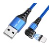 Магнитный кабель USLION Micro - USB / 2 в 1 (Быстрая зарядка 5A) / Круглый, 30см. / Синий