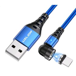 Магнітний кабель USLION Micro - USB/2 в 1 (Швидка зарядка 5A) / Круглий, 30см. / Синій